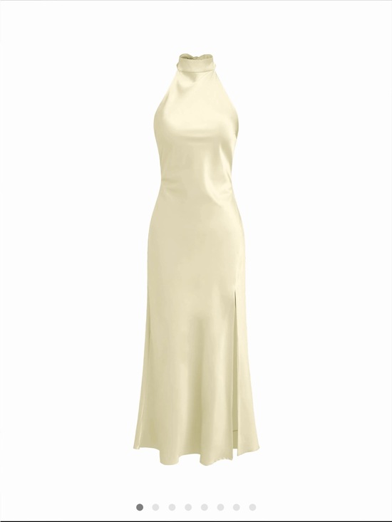 Cider Dresses & Skirts - High-Neck Satin Maxi Dress in Pale Butter Yellow